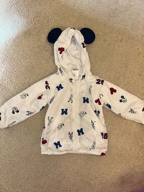 Disney Mickey White Kids Lightweight Rain Jacket with Navy Ears UNISEX